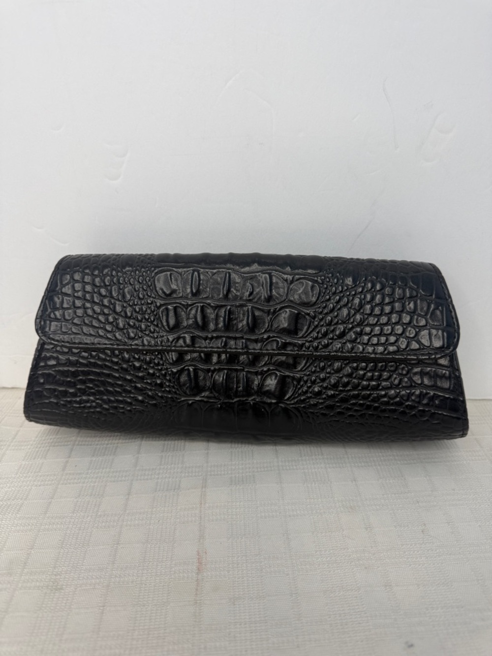ARDEN B. Black leather Crocodile Embossed Clutch